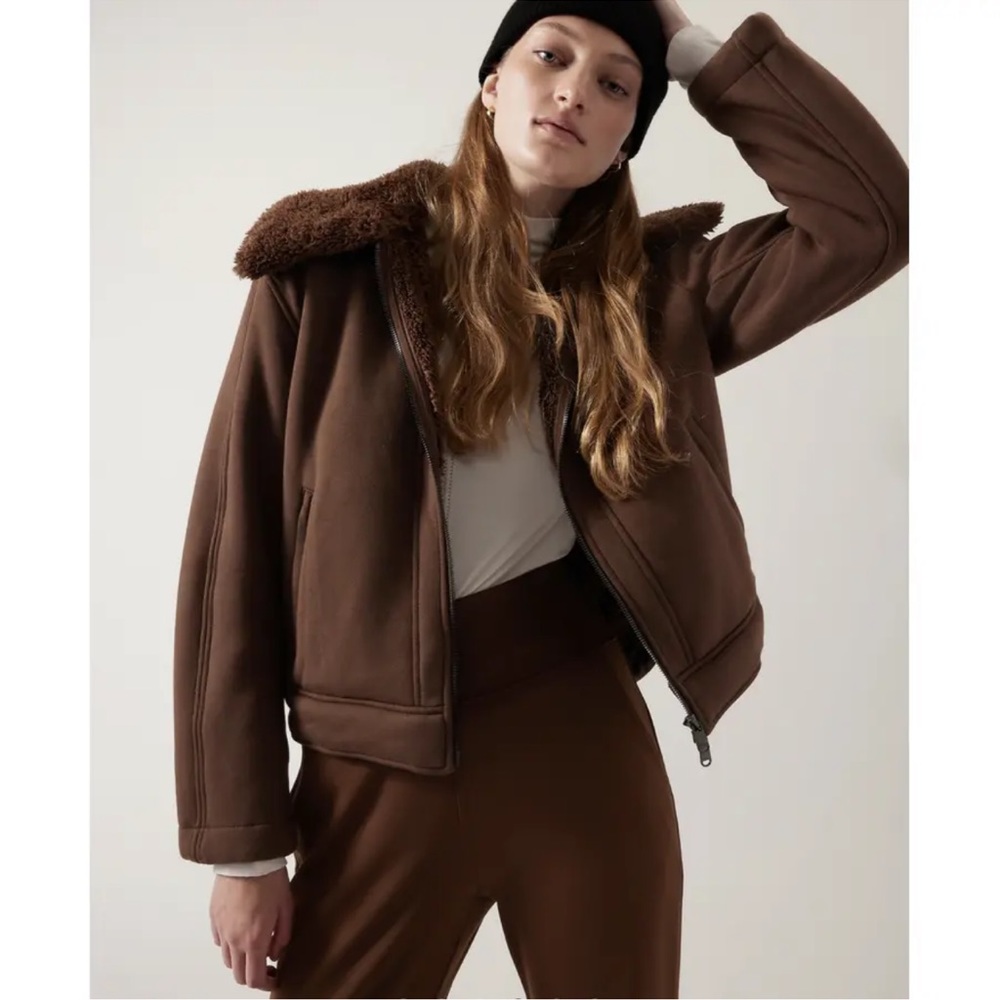 ATHLETA Westbound Jacket Faux Sherpa Brown PM NWT